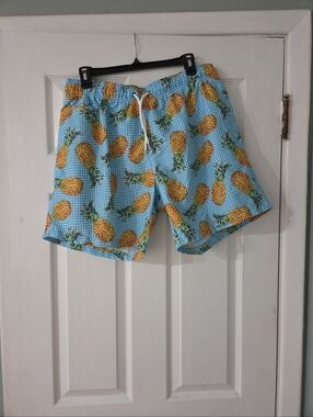 Trunks Men's Pineapple Print Swim Trunks - Light Blue